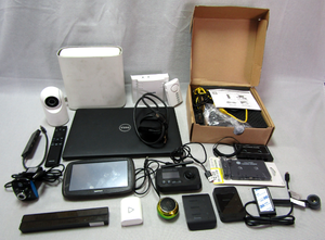 lot 224 image: Assorted electronics, laptop (non-functioning), security camera, Cable internet tower, and more