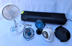 lot 192 image: Tower fan (base needs nut to secure), folding fan and more