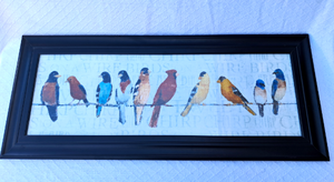 lot 191 image: Birds on a wire framed art, 18 x 42