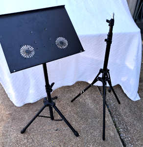 lot 187 image: Music stand with cooling fan system and camera tri-pod, both foldable