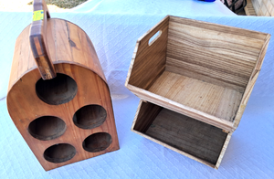 lot 186 image: Wood wine storage carrier and stackable wood bins