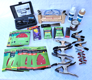 lot 171 image: Chicago Electric wood burner NIB, Gator hook & loop sanding sheets, clamps, and more wood working supplies