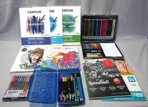 lot 94 image: Canson sketching pads, complete art pencil sets, Creatopia adult coloring books and more as shown