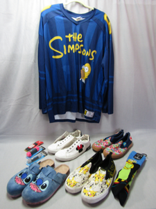 lot 95 image: The Simpsons jersey and socks, Mini mouse sneakers, Sponge Bob, Lilo & Stitch and Pikachu slip on shoes plus new laces