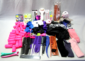 lot 116 image: Assorted beauty supplies including Curlers, combs, pedicure file and more