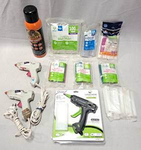 lot 128 image: Gorilla Spray contact adhesive, Surebonder glue gun NIB, plus glue sticks and more