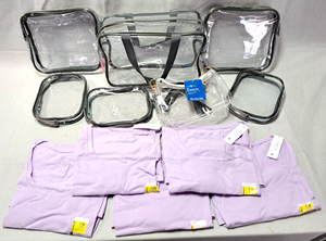 lot 133 image: Hello Hobby clear tote bags, No Boundries scoop Tees never worn with store tags attached.