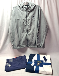lot 198 image: Polo by Ralph Lauren Jacket, Polo throw blanket NEW, Polo Hybrid active swim shorts NEW