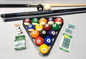 lot 139 image: Billiard accessories, balls, tip chalk, Q sticks and replacement tips