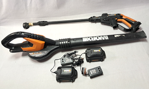 lot 140 image: Worx cordless leaf blower and pressure washer with rechargeable batteries