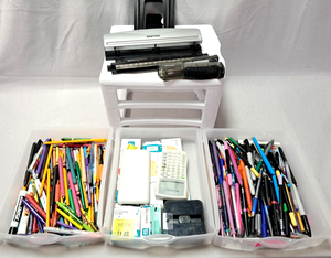 lot 145 image: Mainstays 3 drawer storage set and Assorted pens, pencils, markers and more as shown - Generous quantity