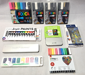 lot 161 image: Posca water based art markers, Artskills acrylic paint set, King Art acrylic paint pens and more as shown - All NIB