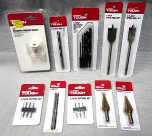 lot 51 image: Hyper Tough Spade drill bits, Hex shank & Masonry drill bits, Cutting sets, Titanium step drill bit, Pressure washer nozzle - All NIB