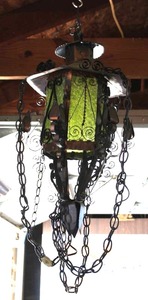 lot 5 image: Spanish Revival wrought iron hanging lantern