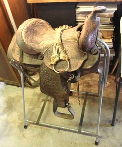 lot 13 image: vintage western saddle and stand
