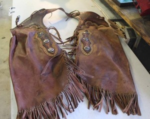 lot 14 image: pair of antique leather western cowboy chaps