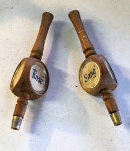 lot 44 image: vintage oak wood beer tap handles