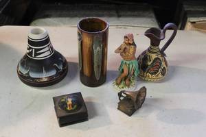 lot 88 image: handcrafted Navajo pottery vase and decorative replica of a Greek Corinthian style pottery pitcher, and miniature metal gramophone and much more see pictures