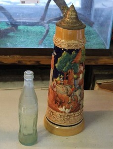 lot 90 image: decorative German beer stein, Coke bottle not included only for size reference