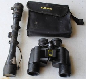 lot 121 image: binoculars in case and rifle scope,