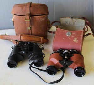 lot 235 image: vintage binoculars with their original leather cases