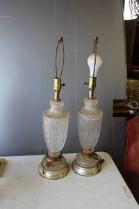 lot 246 image: a pair of vintage cut glass and brass table lamps