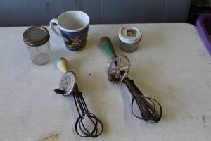 lot 317 image: vintage A&J egg beaters  and more see pictures for details