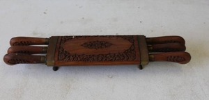 lot 318 image: vintage, hand-carved wood and brass knife set