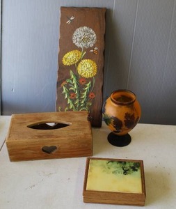 lot 361 image: collection of handcrafted wooden home decor items and  Galle-style cameo art glass vase and more see pictures for details