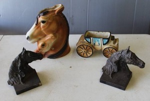 lot 329 image: Royal Copley Horse and Colt Vase, and vintage horse head bookends and more see pictures for details