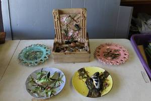 lot 334 image: vintage ceramic decorative plates with 3D bird and floral designs and more see pictures for details