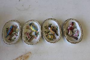 lot 351 image: vintage porcelain bisque 3D wall plaques featuring various songbirds,