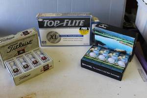 lot 354 image: collection includes vintage golf ball boxes from Titleist and Spalding Top-Flite.