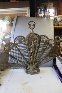 lot 377 image: vintage brass peacock fan fireplace screen
