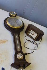 lot 382 image: vintage banjo-style wall-mounted weather station and clock