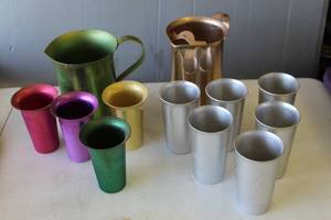 lot 389 image: vintage aluminum tumblers and pitchers