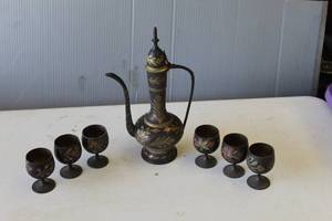 lot 392 image: vintage Indian etched tea or coffee set