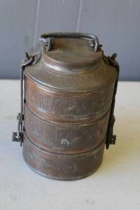 lot 411 image: copper tiffin box (also known as a dabba),