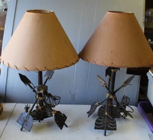 lot 421 image: vintage table lamps are styled after 1980s Maitland-Smith bronze arrow sculptural designs