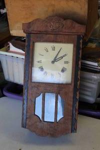 lot 428 image: antique-style wooden pendulum wall clock comes with the key see all pictures for details