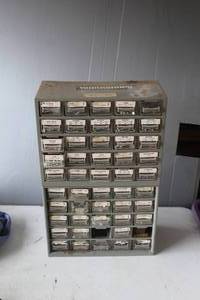 lot 474 image: vintage metal parts organizer cabinet full see pictures for details