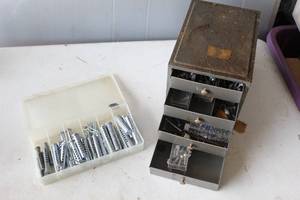 lot 476 image: vintage metal storage cabinet, full see pictures and universal clevis pin and cotter pin assortment kit