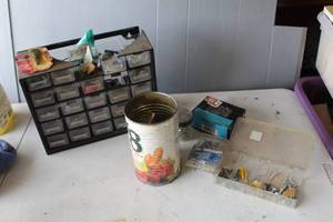 lot 477 image: Mixed lot small tool storage cabinet full and screws and more see pictures for details