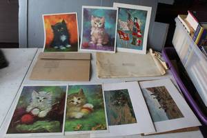 lot 518 image: vintage-style cat art prints appear to be part of a collection of lithographs, and more see pictures for details