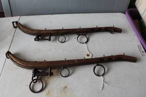 lot 519 image: vintage antique wooden and metal horse hames, which are part of a horse collar harness used to hitch a horse to a wagon