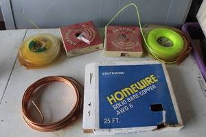lot 523 image: Southwire Homewire Solid Bare Copper Wire, specifically 6 AWG gauge and snapper monofilament line and  more see pictures for details