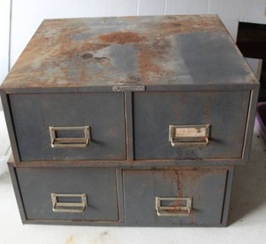 lot 524 image: Steelmaster metal card catalog cabinet, full of tools and hardware like washers and other see pictures for details