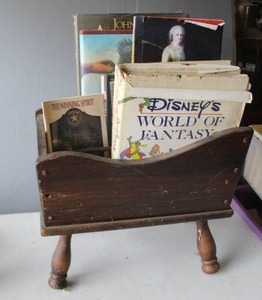 lot 544 image: wooden magazine rack and newspaper holder. Full of books