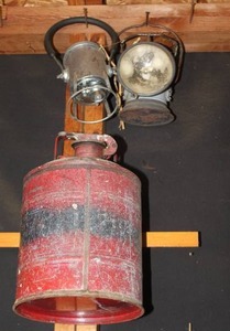 lot 550 image: vintage red industrial metal gas can, and floodlight and more see pictures for details