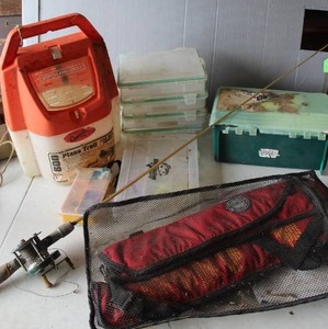 lot 551 image: Fishing lot life jacket and tackle box full and other fishing things see pictures for details
